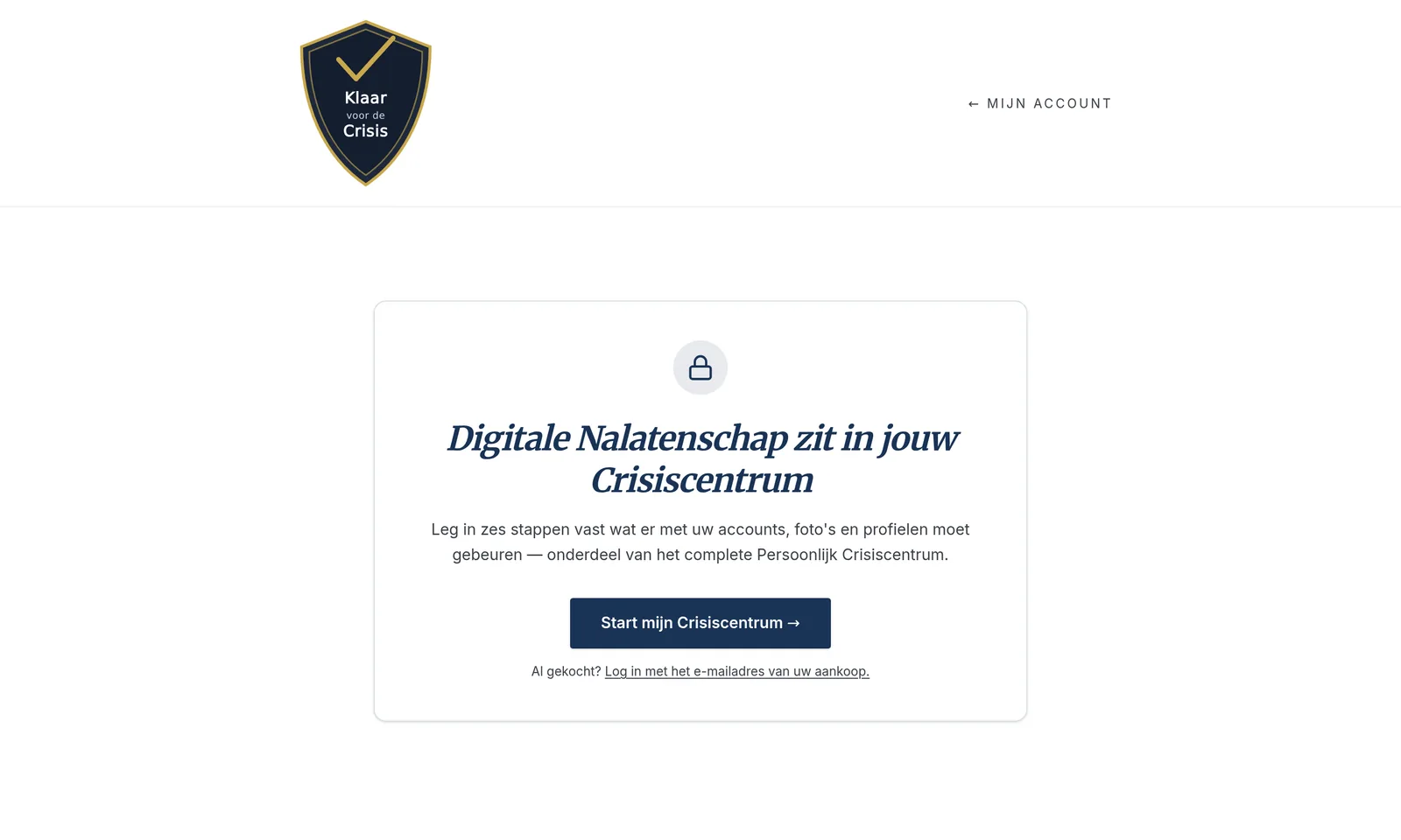 Scherm Digitale Nalatenschap in het Persoonlijk Crisiscentrum